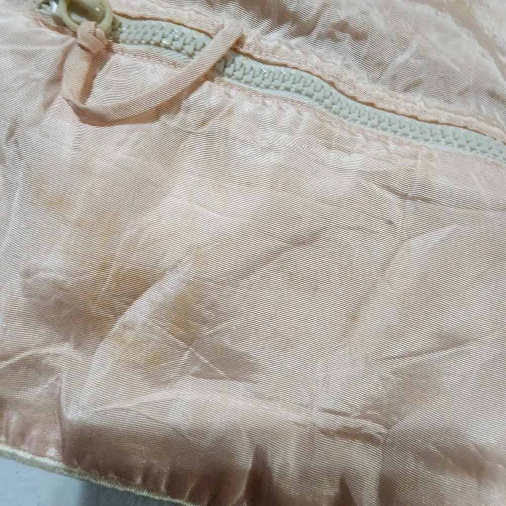 Vintage Champagne Satin Embroidered Floral Jewelry Roll Travel Pouch Organizer